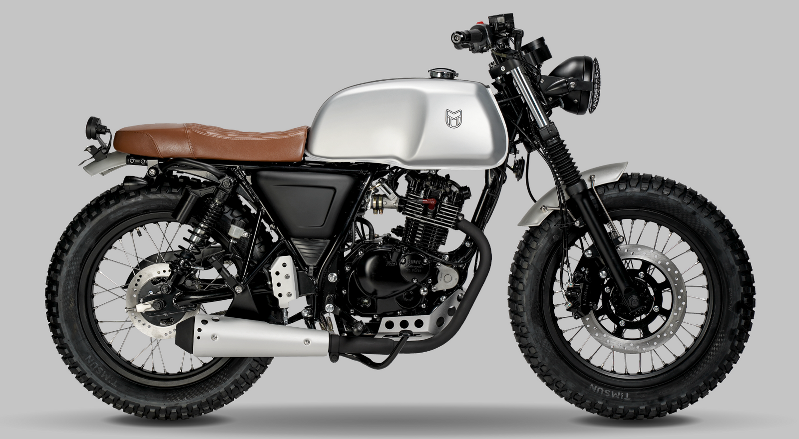 Rugged all terain Silver with Gold trim motorcycle with 125cc